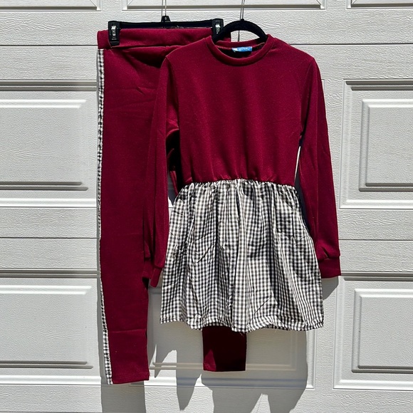 Set of 2 Kocer Girl’s Checkered Sweatshirt and Pants Set - Picture 2 of 7